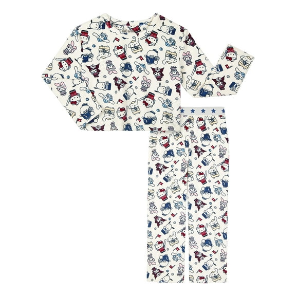 Wonder Nation Hello Kitty Girls Long Sleeve Top and Sleep Pant Pajama Set, 2-Piece, Sizes 4-18