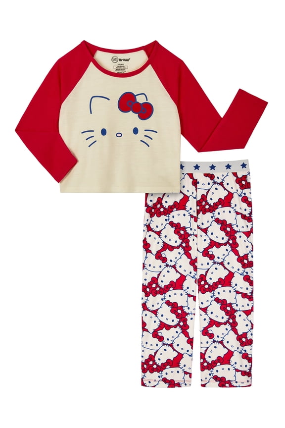 x Hello Kitty Girls Long Sleeve Top and Sleep Pant Pajama Set, 2-Piece, Sizes 4-18