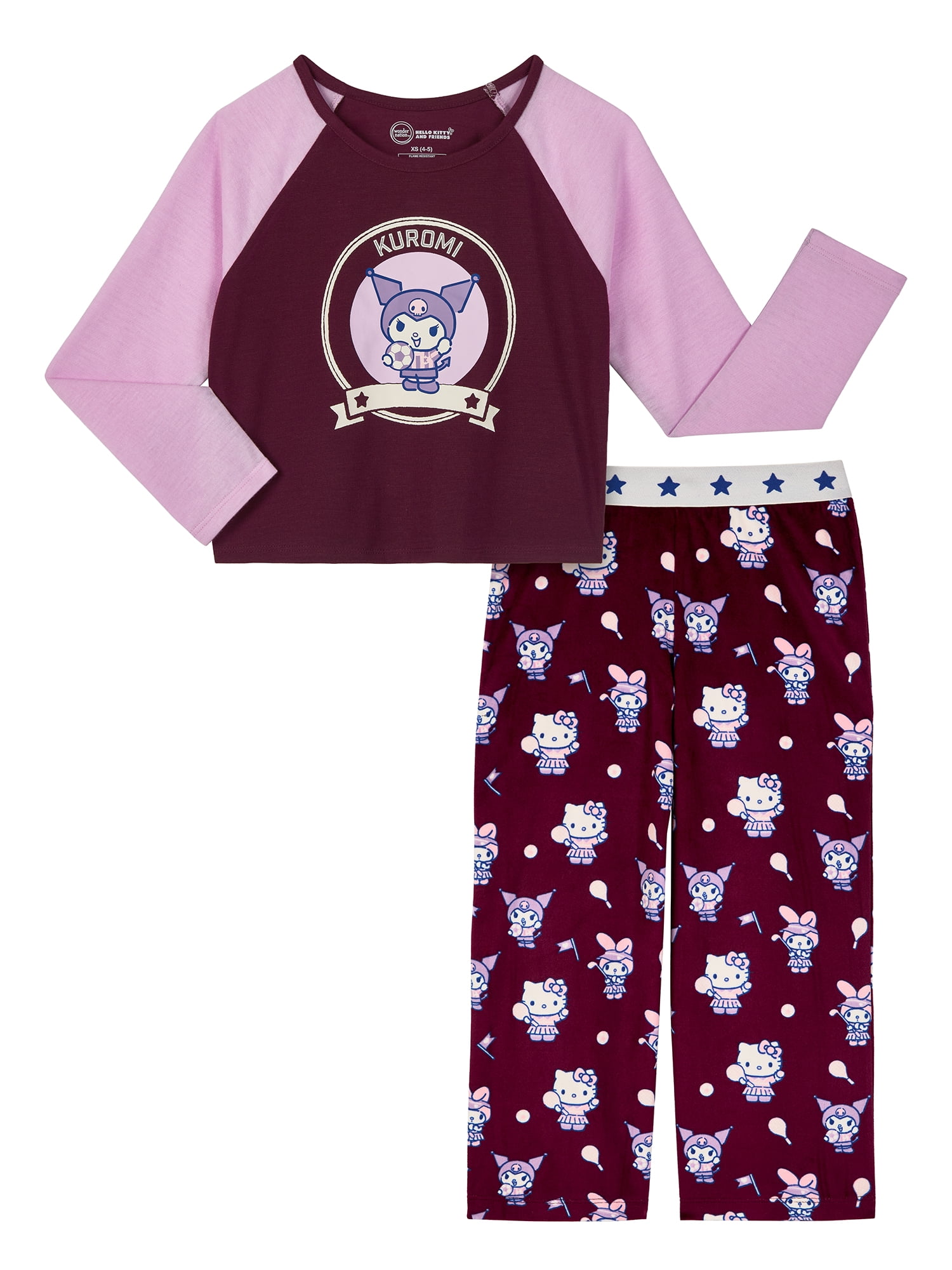 Wonder Nation x Hello Kitty Girls Long Sleeve Top and Sleep Pant Pajama Set, 2-Piece, Sizes 4-18
