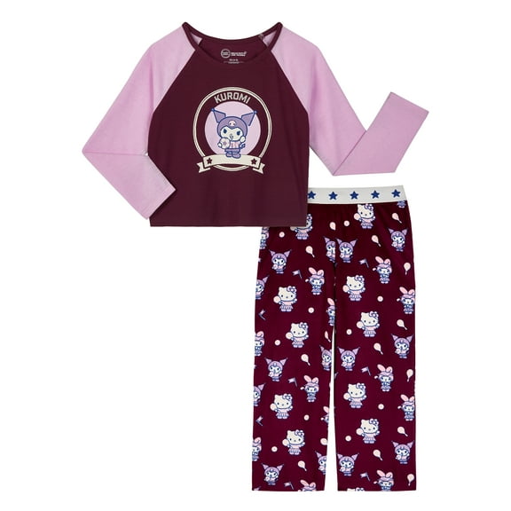 Wonder Nation x Hello Kitty Girls Long Sleeve Top and Sleep Pant Pajama Set, 2-Piece, Sizes 4-18