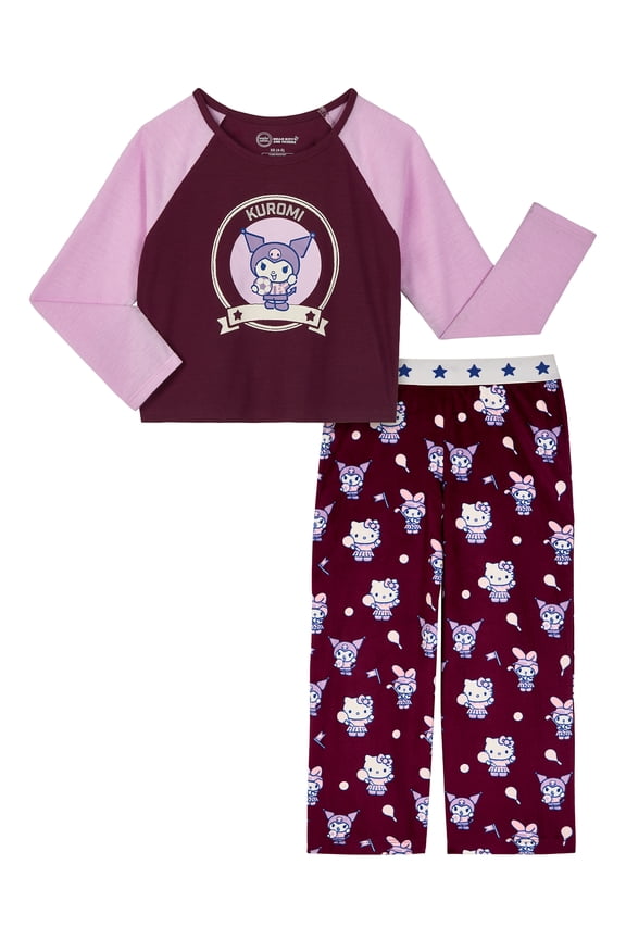 x Hello Kitty Girls Long Sleeve Top and Sleep Pant Pajama Set, 2-Piece, Sizes 4-18