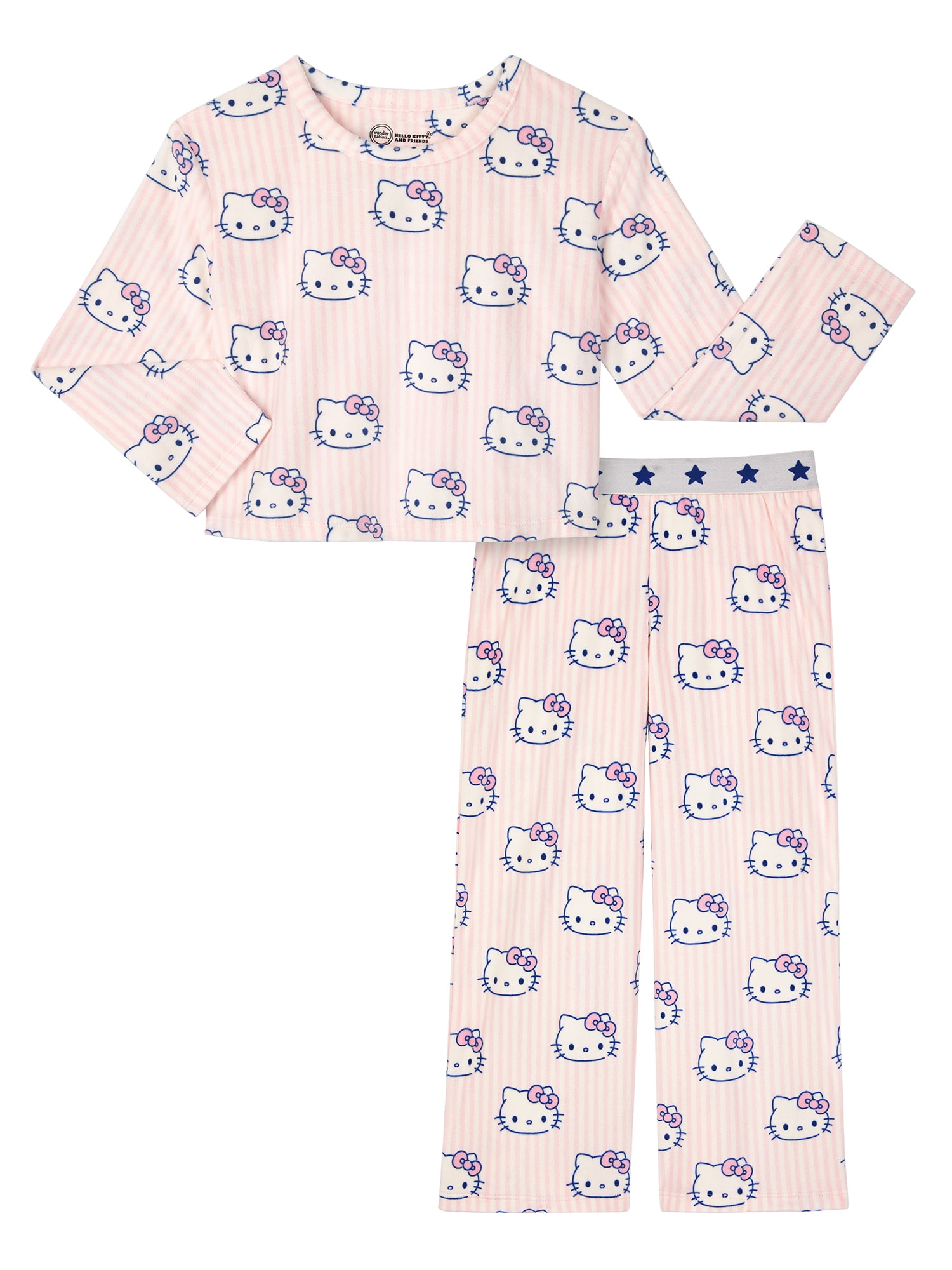 Wonder Nation Hello Kitty Girls Long Sleeve Top and Sleep Pant Pajama Set, 2-Piece, Sizes 4-18