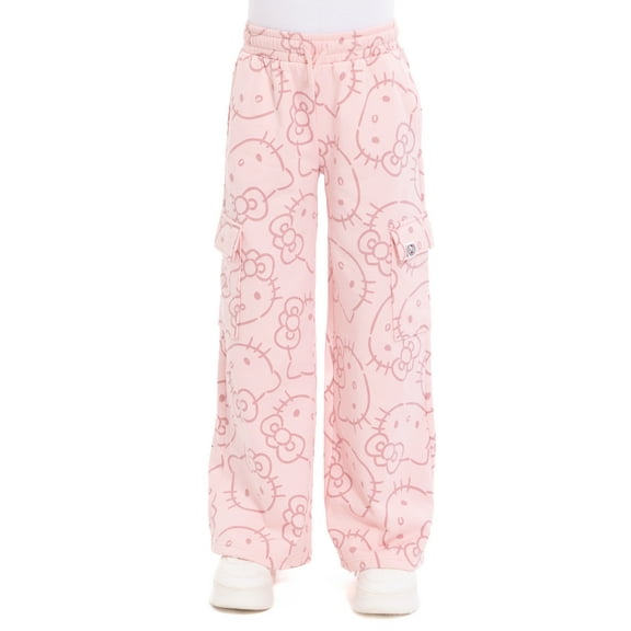 Wonder Nation Hello Kitty Girls Graphic Fleece Cargo Pants, Sizes 4-18