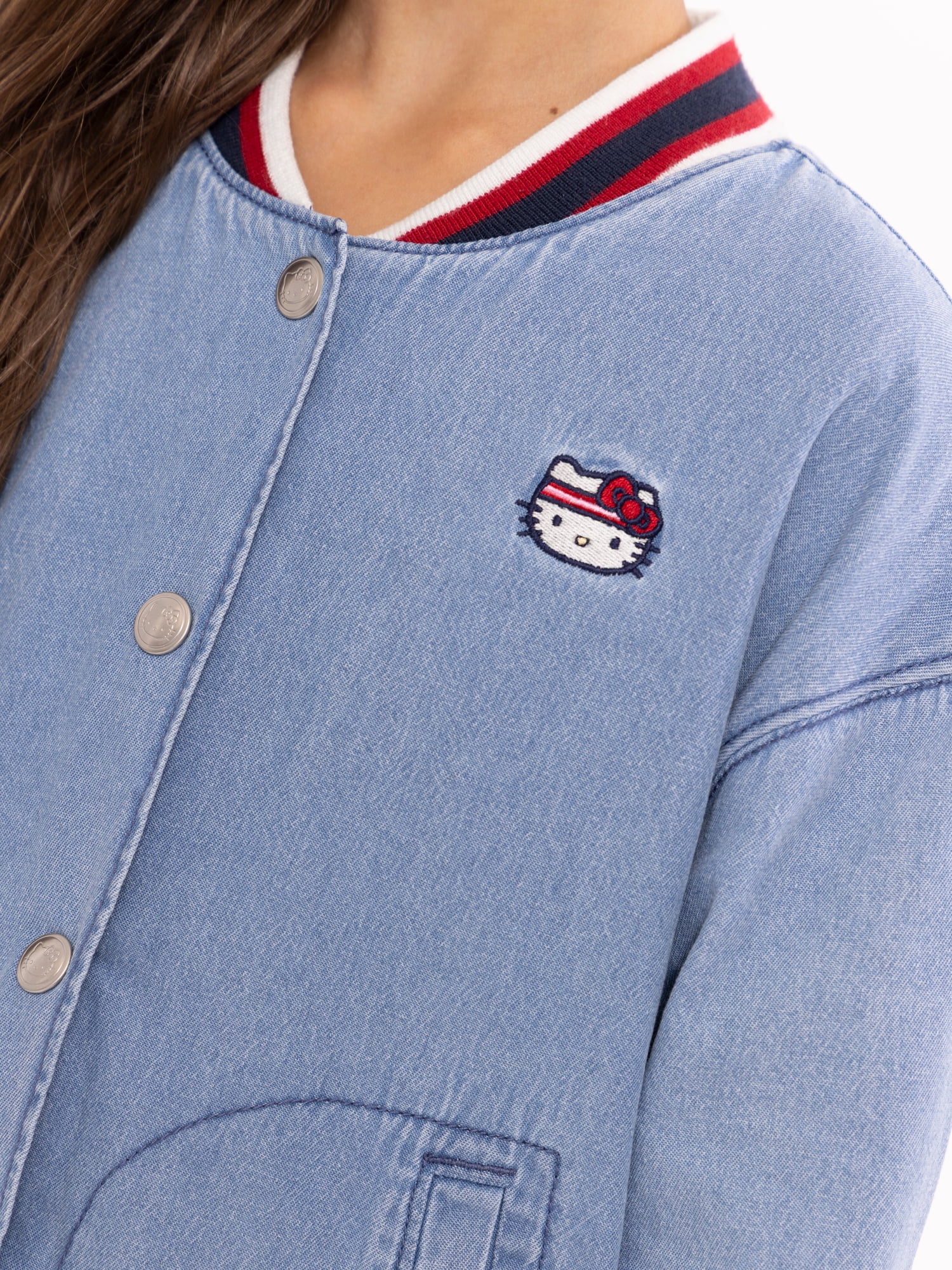 Wonder Nation Hello Kitty Girls Cotton Denim Bomber Jacket