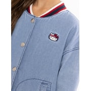 WONDER NATION Hello Kitty Girls Cotton Denim Bomber Jacket, Midweight, Sizes 4-18