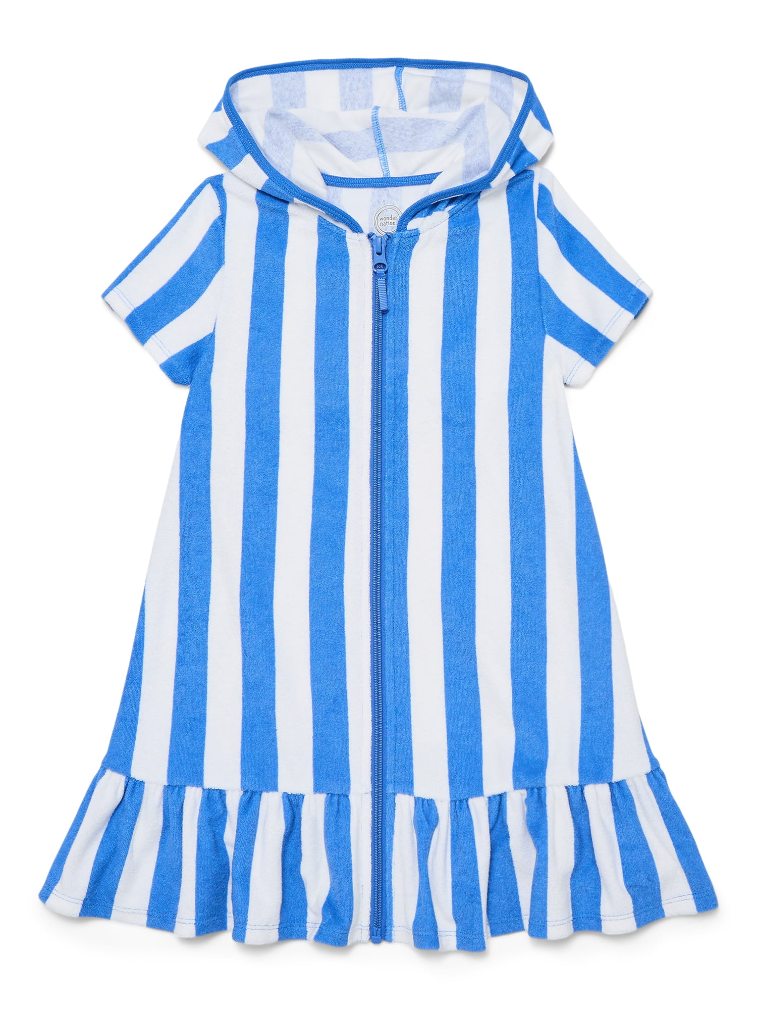 Wonder Nation Girls Terry Towel Swimsuit Coverup Dress with UPF 50+, Sizes 4-18 & Plus