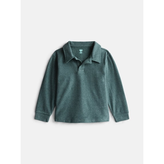 Wonder Nation Toddler Boys Cozy Polo Shirt with Long Sleeves, Sizes 12M-5T