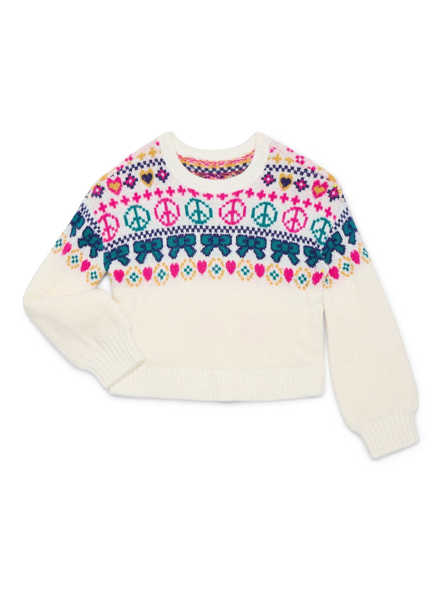 Wonder Nation Girls Holiday Fair Isle Sweater, Sizes 4-18 & Plus