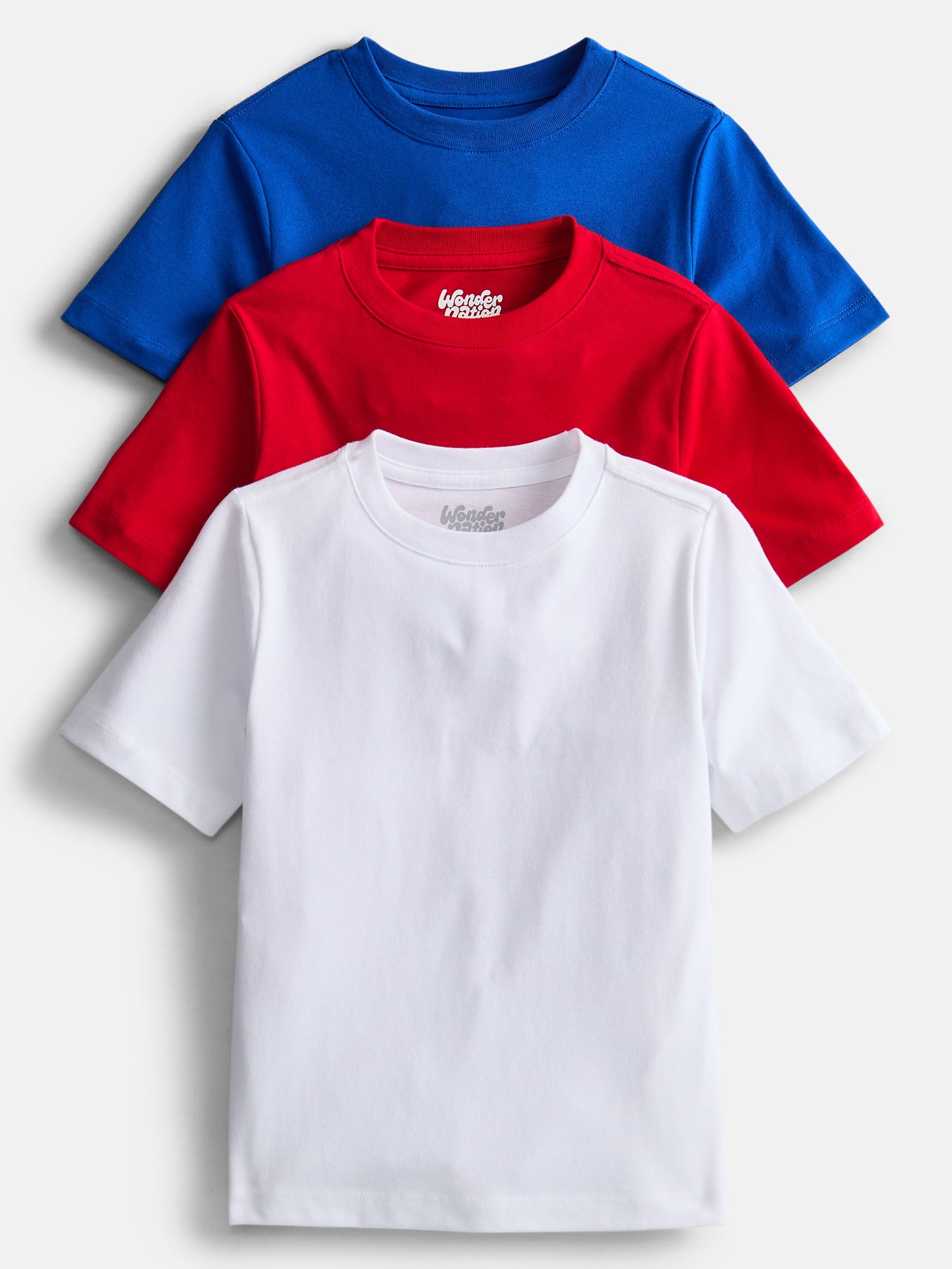 Wonder Nation Boys' Kid Tough Tee with Short Sleeves, 3-Pack Sizes XS-XXL & Husky