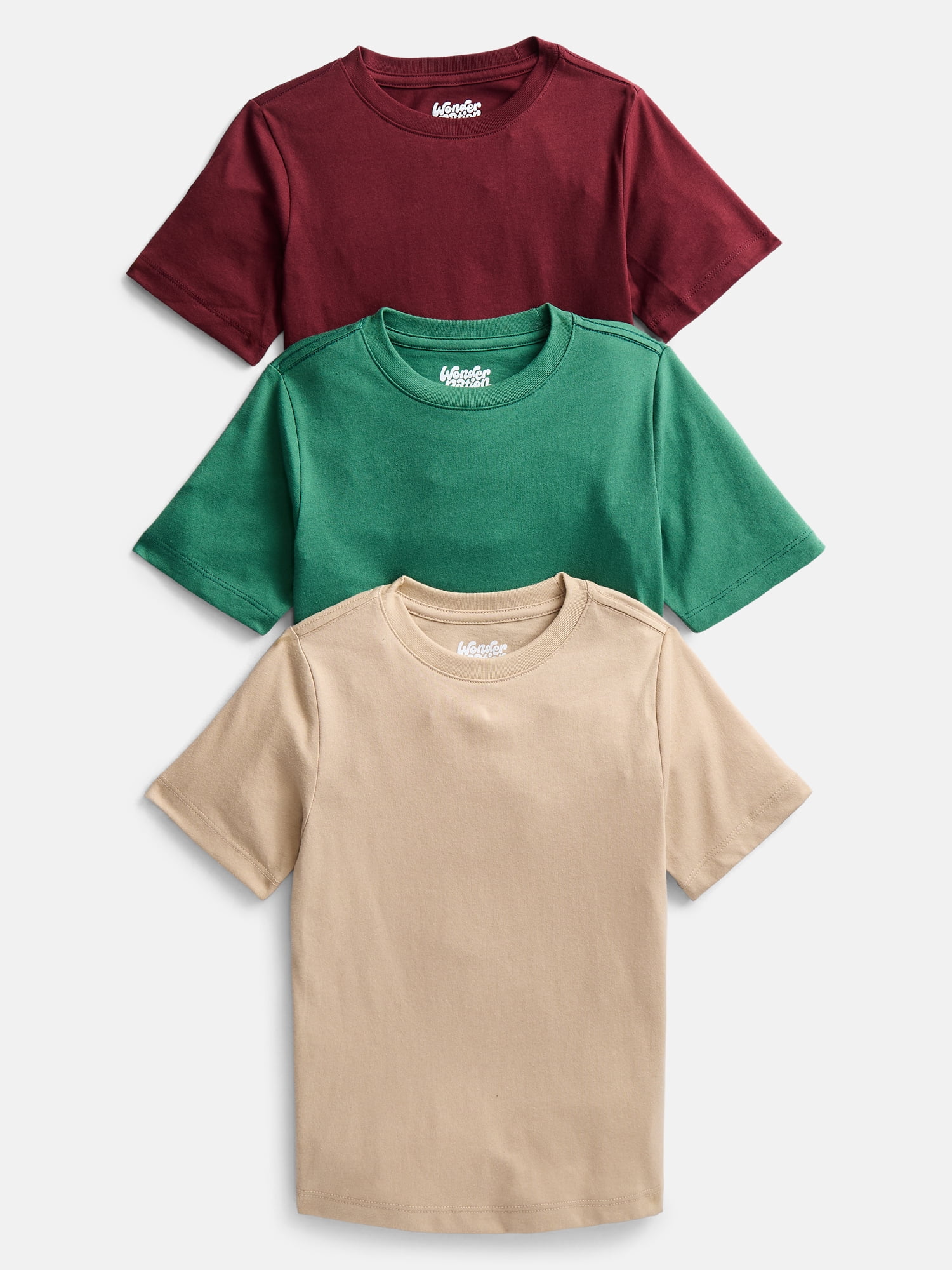 Wonder Nation Boys' Kid Tough Tee with Short Sleeves, 3-Pack Sizes XS-XXL & Husky