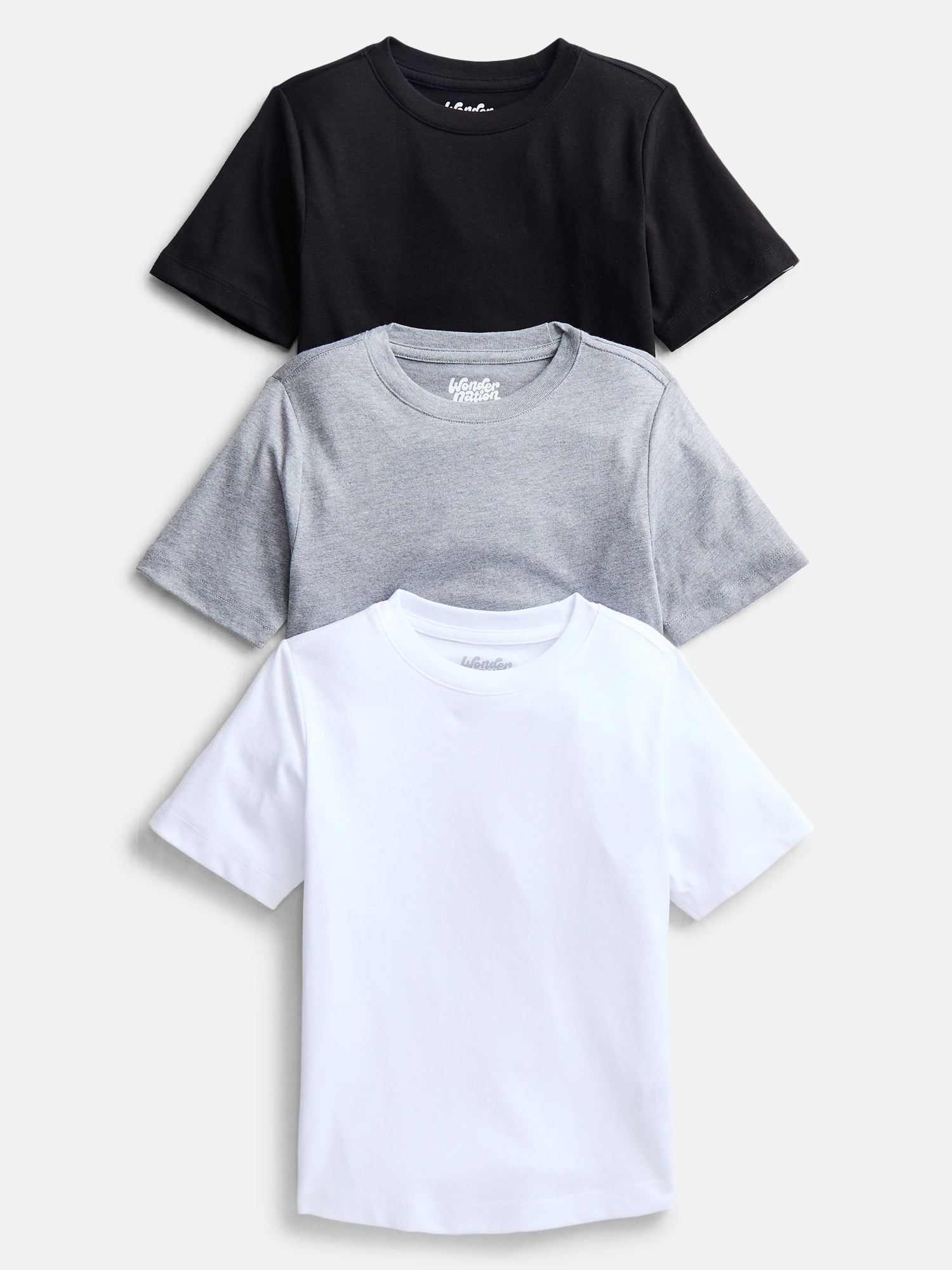 Wonder Nation Boys' Kid Tough Tee with Short Sleeves, 3-Pack Sizes XS-XXL & Husky