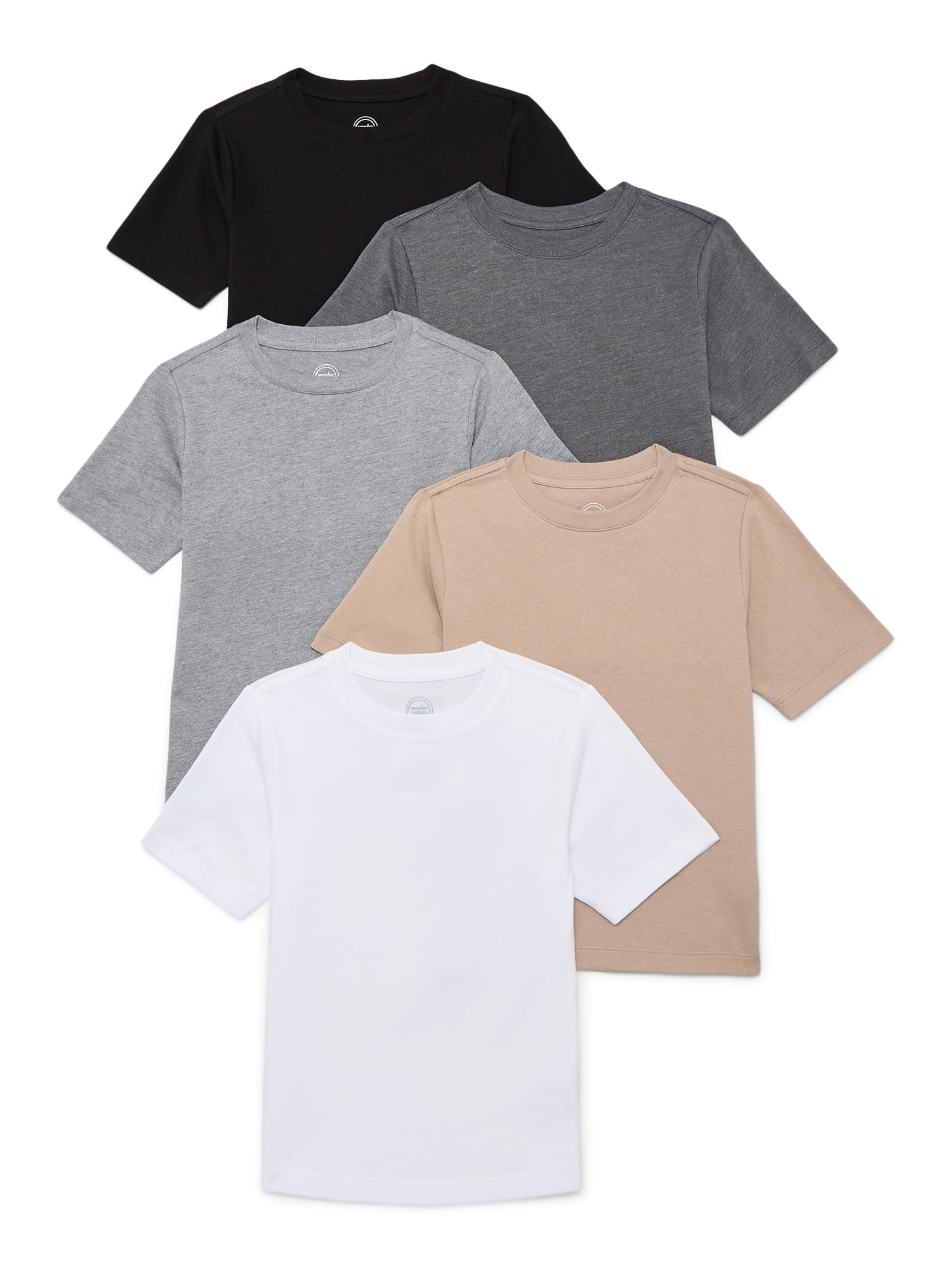 Wonder Nation Boys Short Sleeve Crewneck T-Shirt, 5-Pack, Sizes 4-18 & Husky