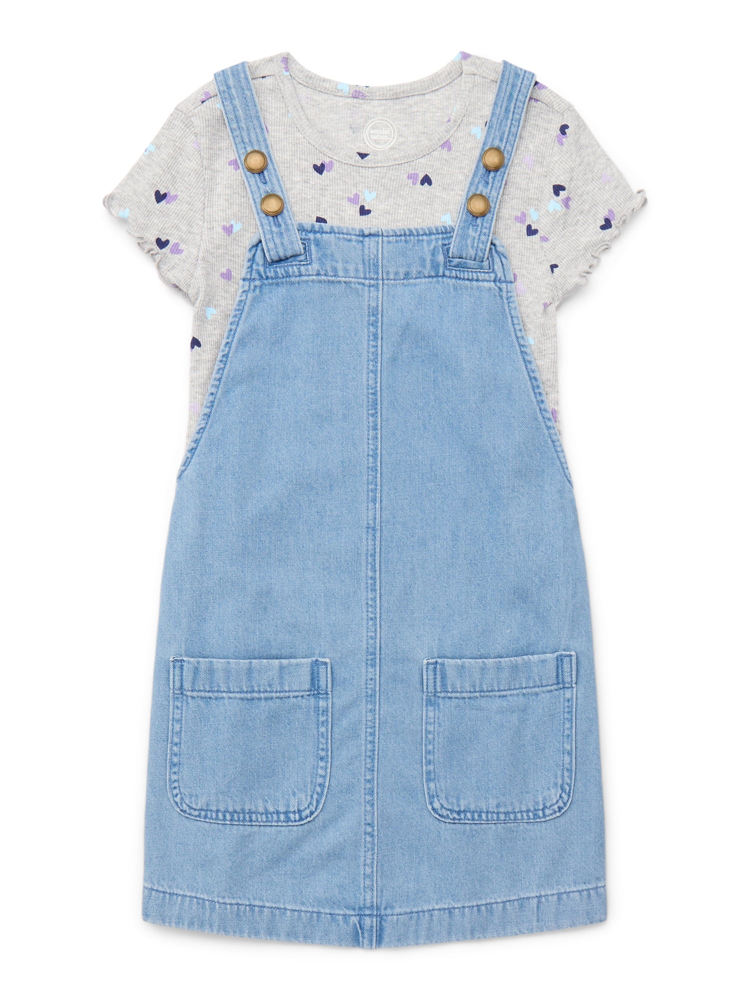 Wonder Nation Little Girls 2-Piece Skirtall Outfit Set, Sizes 4-10