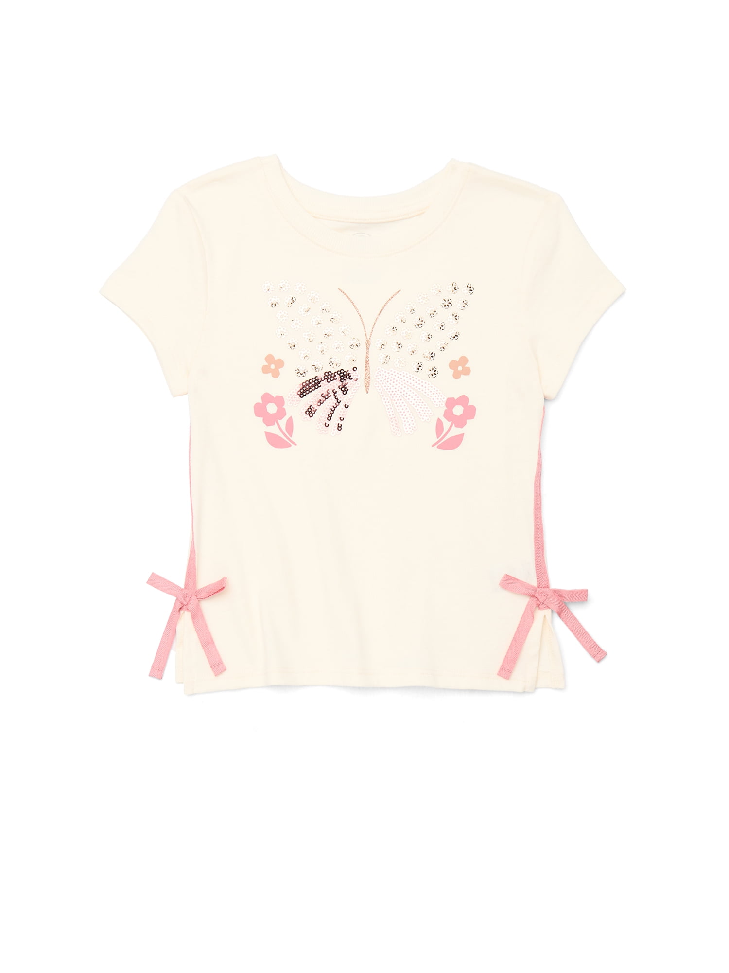 Wonder Nation Little Girls Short Sleeve Embellished Graphic Tee, Sizes 4-10