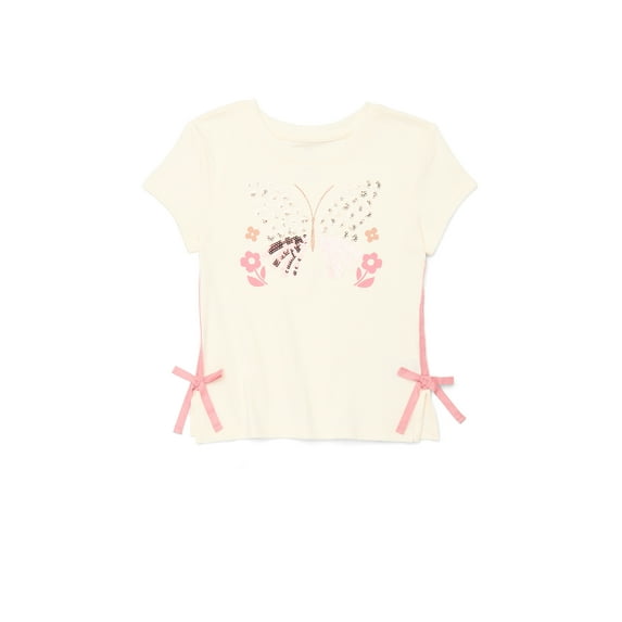 Wonder Nation Little Girls Short Sleeve Embellished Graphic Tee, Sizes 4-10