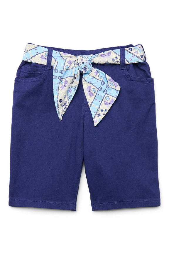 Little Girls Bermuda Shorts with Scarf Belt, Sizes 4-10