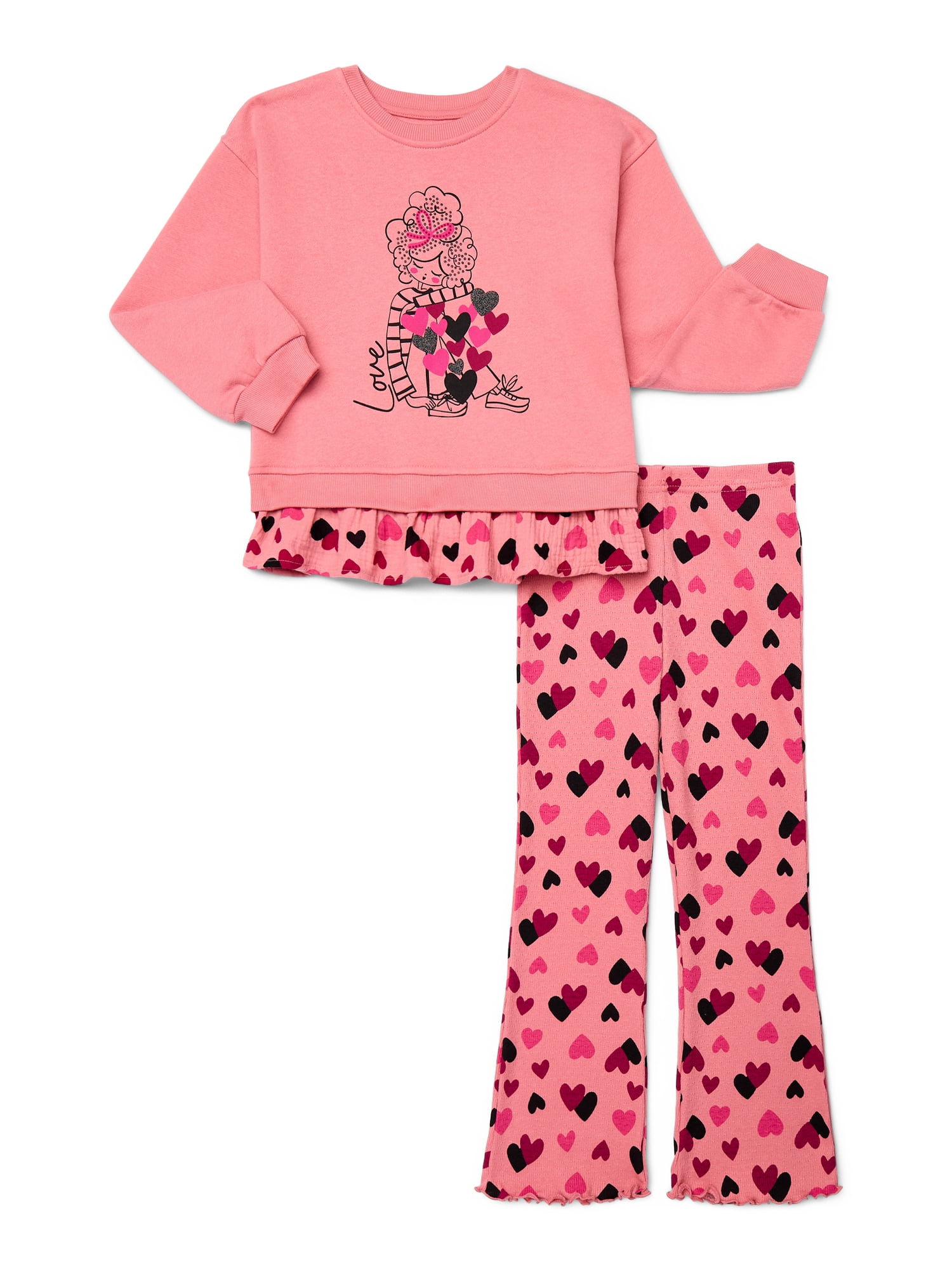 Wonder Nation Little Girls 2-Piece Sweatshirt and Flare Leggings Set, Sizes 4-10