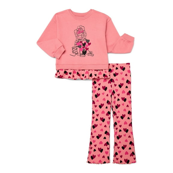 Wonder Nation Little Girls 2-Piece Sweatshirt and Flare Leggings Set, Sizes 4-10