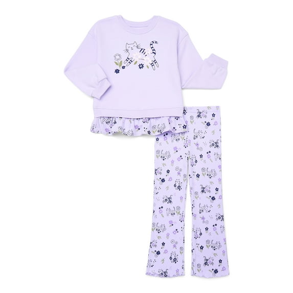 Wonder Nation Little Girls 2-Piece Sweatshirt and Flare Leggings Set, Sizes 4-10