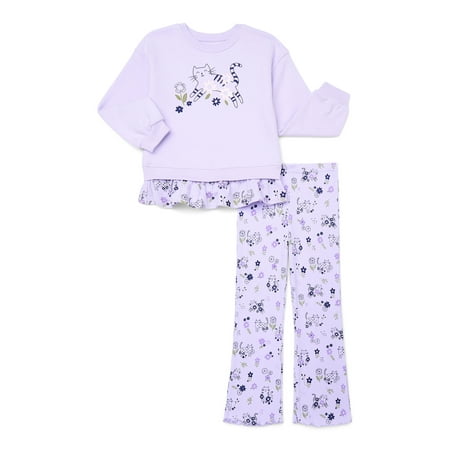 Wonder Nation Little Girls 2-Piece Sweatshirt and Flare Leggings Set, Sizes 4-10