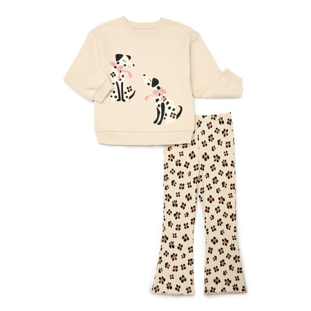 Wonder Nation Little Girls 2-Piece Sweatshirt and Flare Leggings Set, Sizes 4-10