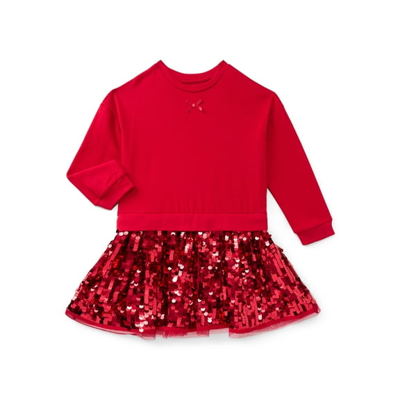 Wonder Nation Girls Sequin Skirt Sweatshirt Dress, Sizes 4-10