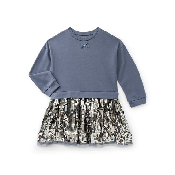 Wonder Nation Girls Sequin Skirt Sweatshirt Dress, Sizes 4-10