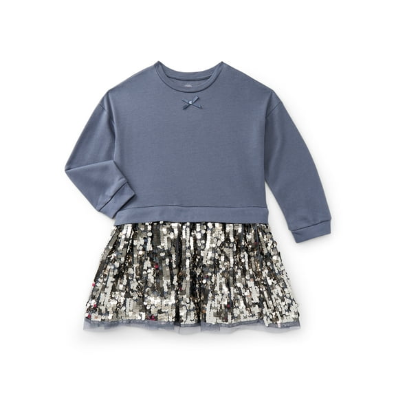Wonder Nation Girls Sequin Skirt Sweatshirt Dress, Sizes 4-10
