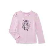Wonder Nation Girls Gathered Shoulder Tee with Long Sleeves, Sizes 4-10