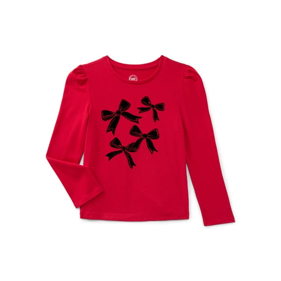 Wonder Nation Girls Gathered Shoulder Tee with Long Sleeves, Sizes 4-10