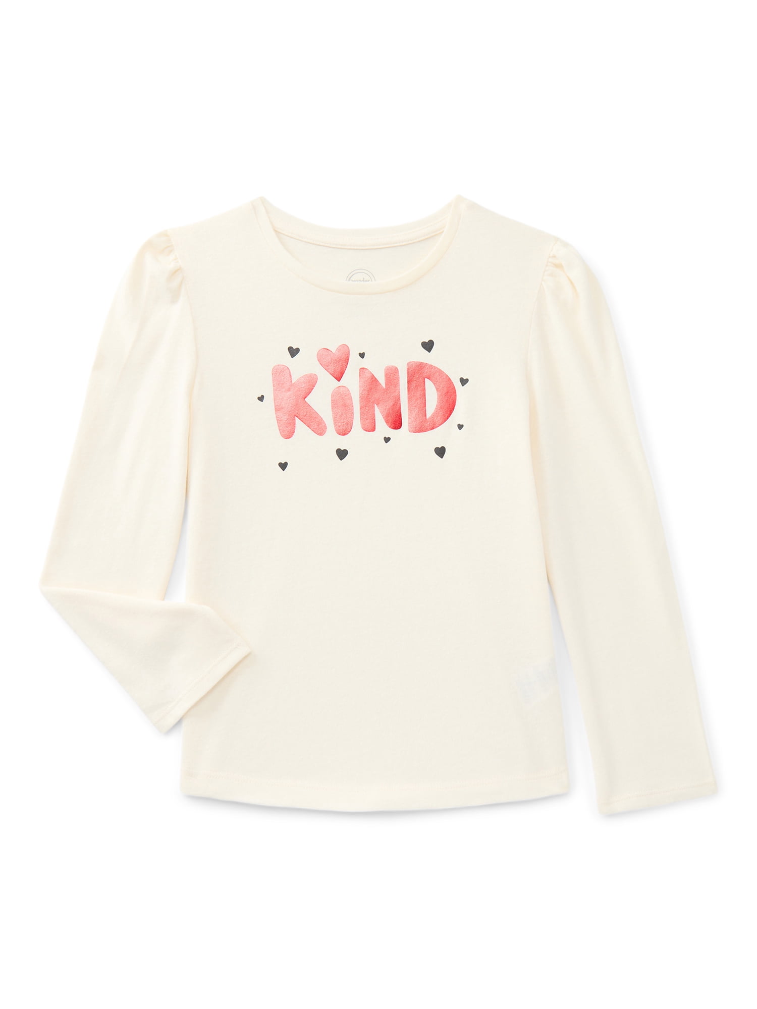 Wonder Nation Girls Gathered Shoulder Tee with Long Sleeves, Sizes 4-10