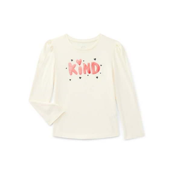 Wonder Nation Girls Gathered Shoulder Tee with Long Sleeves, Sizes 4-10