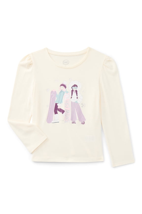 Girls Gathered Shoulder Tee with Long Sleeves, Sizes 4-10