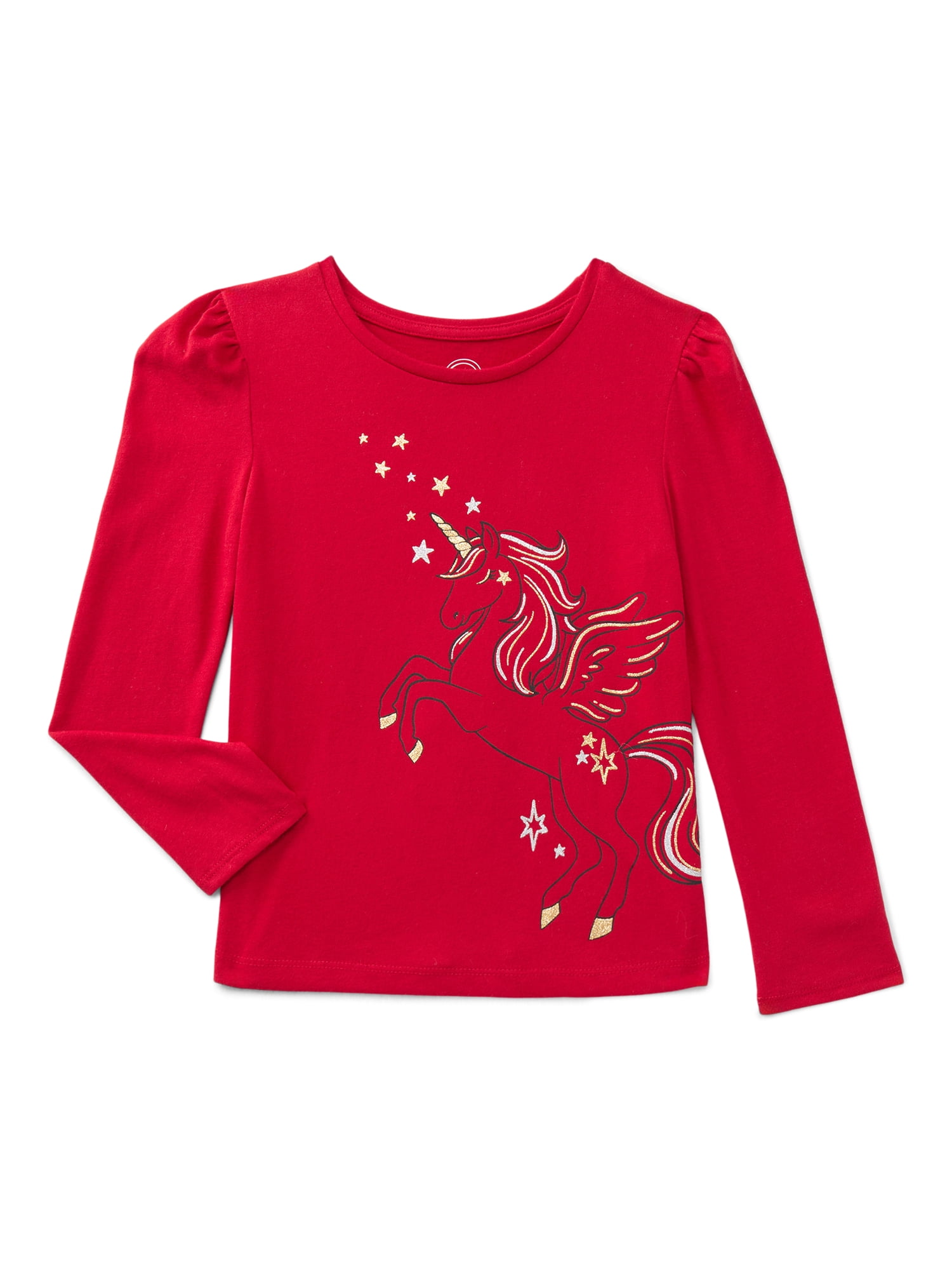 Wonder Nation Girls Gathered Shoulder Tee with Long Sleeves, Sizes 4-10