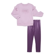 Wonder Nation Little Girls Ruffle Sweatshirt and Legging Outfit Set, Sizes 4-10