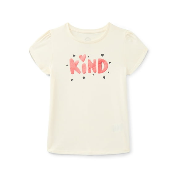 Wonder Nation Girls Gathered Shoulder Tee with Short Sleeves, Sizes 4-10