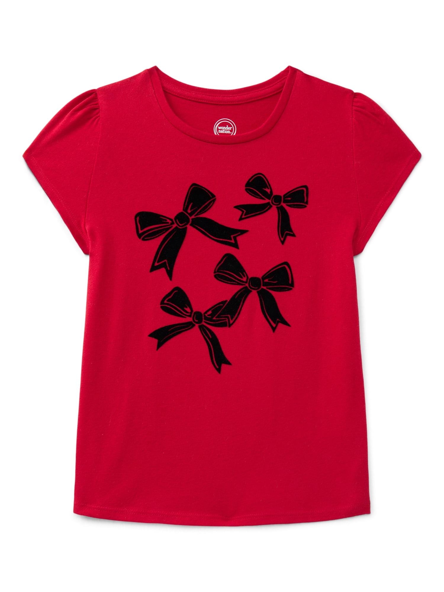 Girls Gathered Shoulder Tee with Short Sleeves, Sizes 4-10