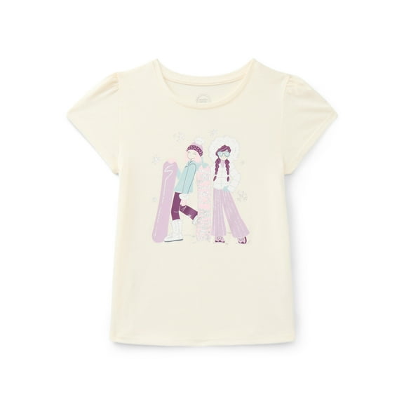 Wonder Nation Girls Gathered Shoulder Tee with Short Sleeves, Sizes 4-10