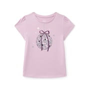 Wonder Nation Girls Gathered Shoulder Tee with Short Sleeves, Sizes 4-10