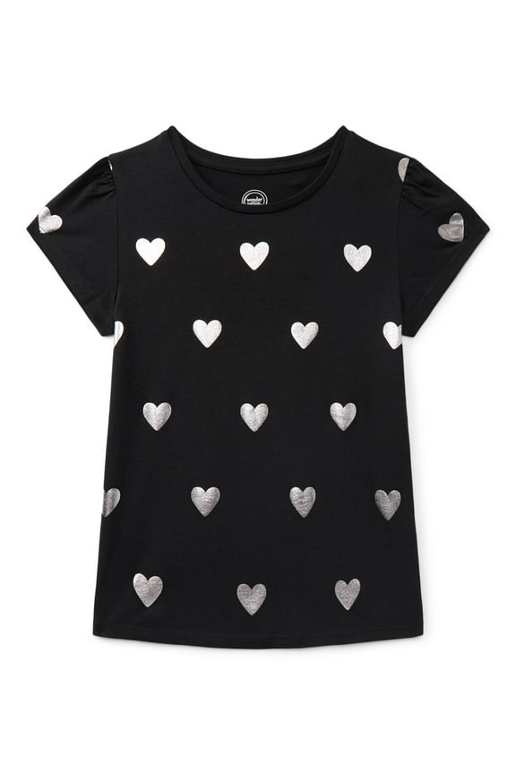 Girls Gathered Shoulder Tee with Short Sleeves, Sizes 4-10