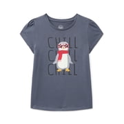 Wonder Nation Girls Gathered Shoulder Tee with Short Sleeves, Sizes 4-10