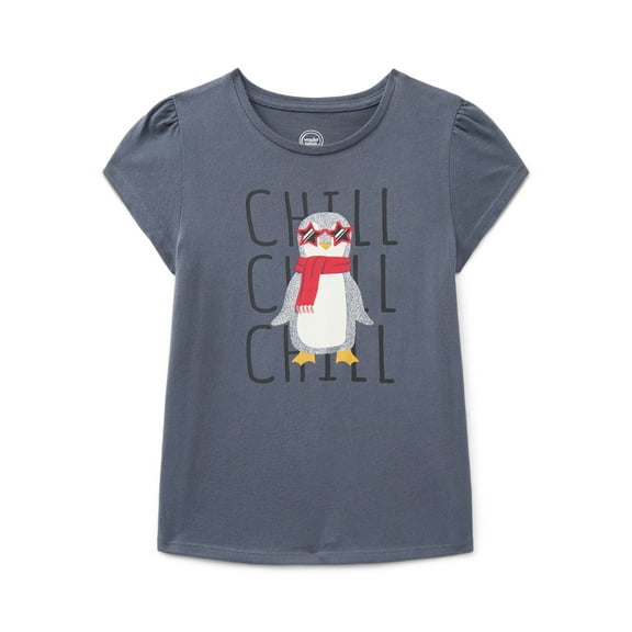 Wonder Nation Girls Gathered Shoulder Tee with Short Sleeves, Sizes 4-10
