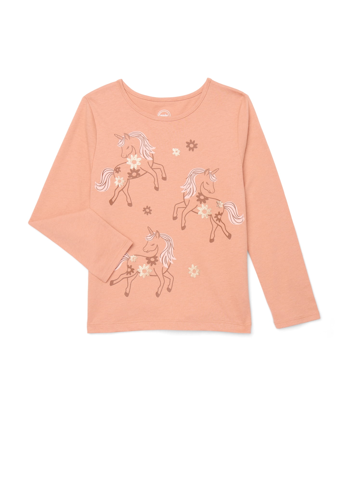Wonder Nation Little Girls Long Sleeve Graphic Tee, Sizes 4-10