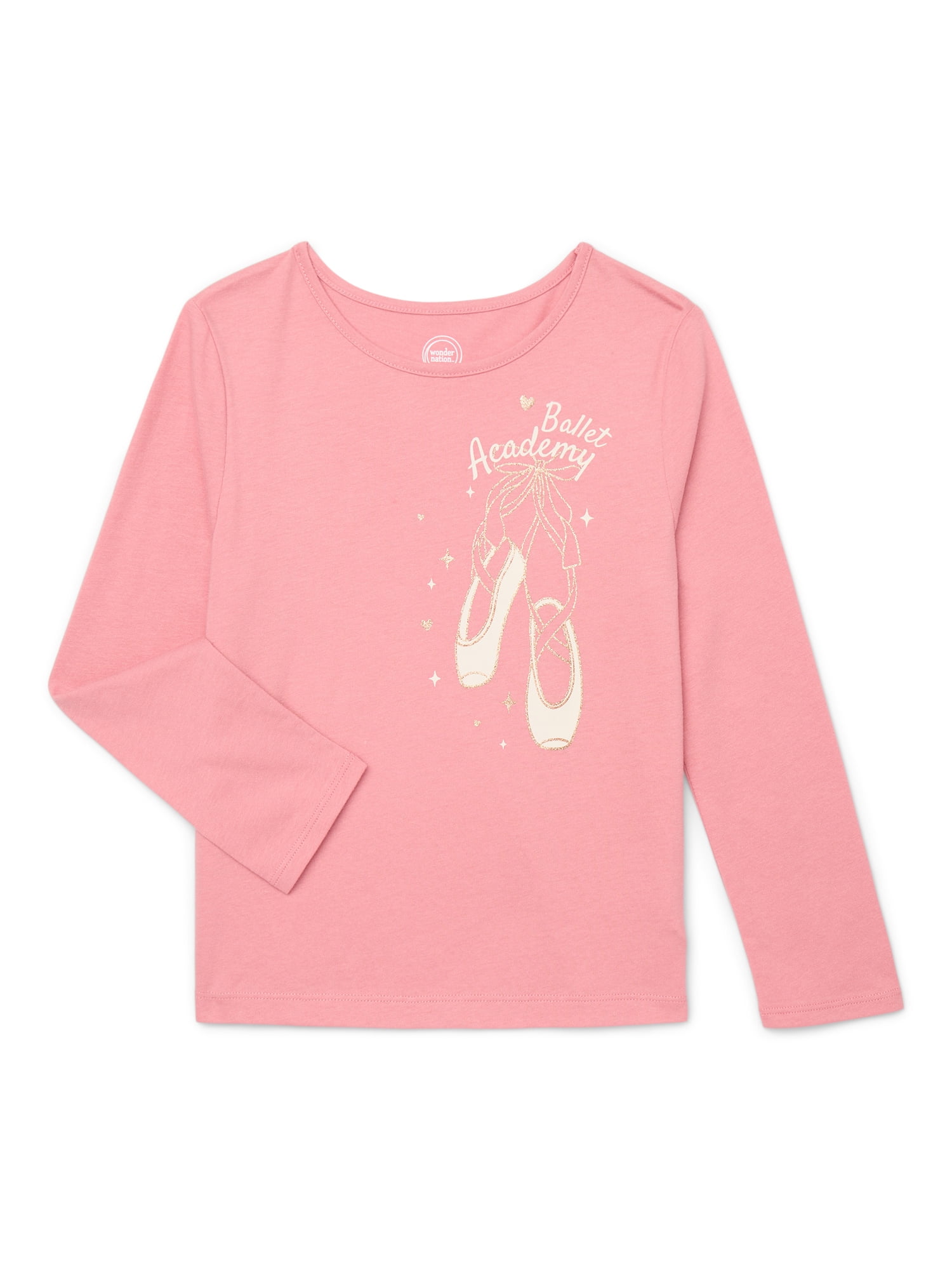 Wonder Nation Little Girls Long Sleeve Graphic Tee, Sizes 4-10