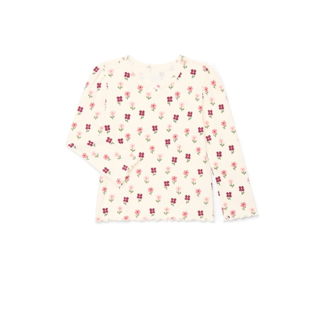 Wonder Nation Little Girls Long Sleeve Lettuce Edge Tee, Sizes 4-10