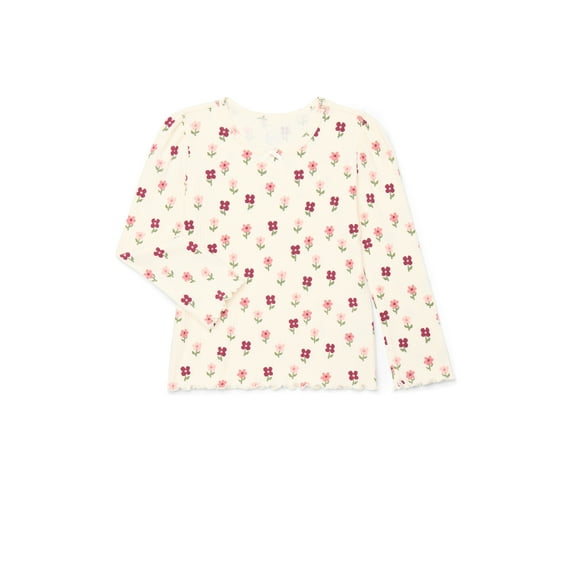 Wonder Nation Little Girls Long Sleeve Lettuce Edge Tee, Sizes 4-10