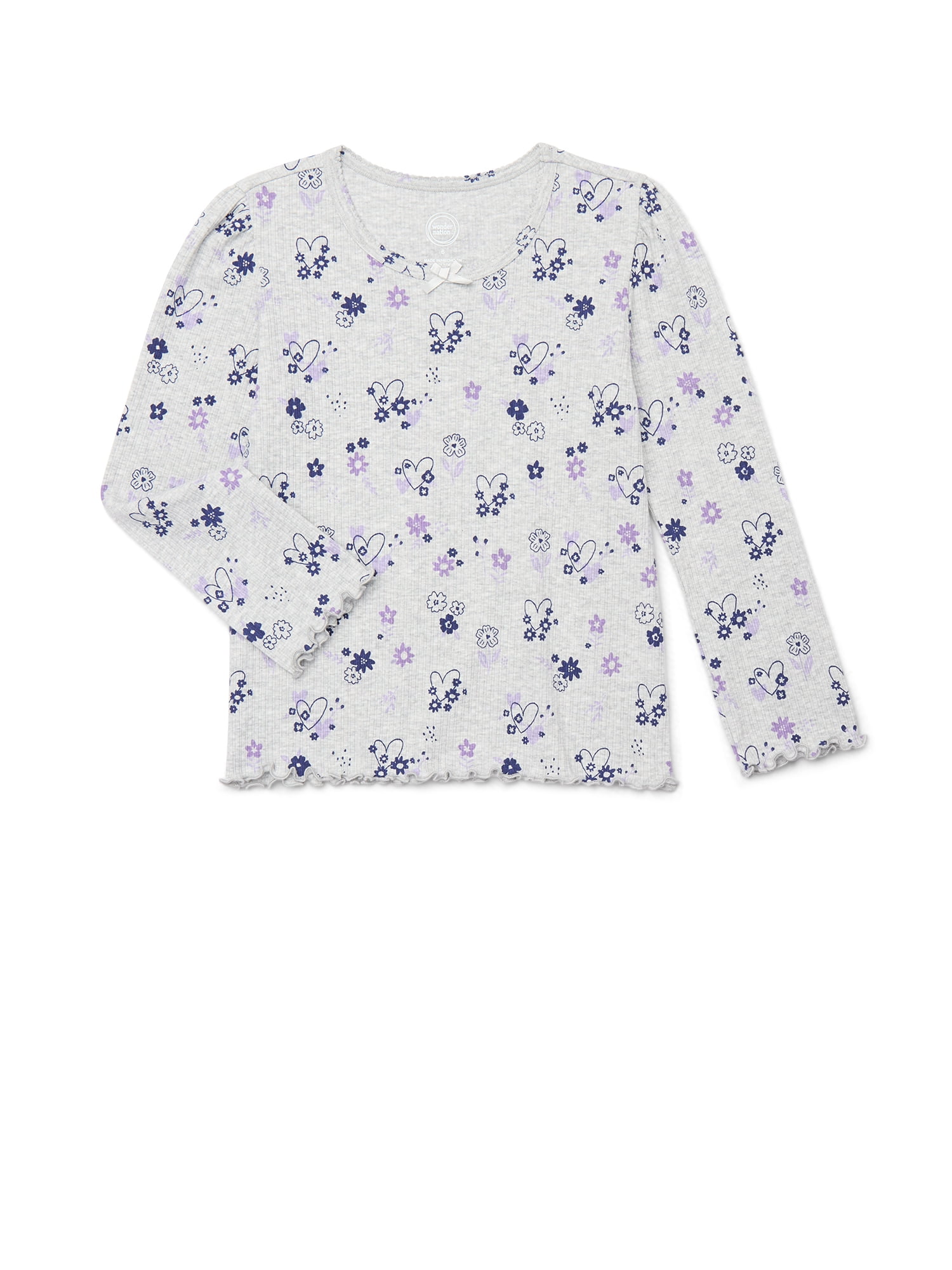 Wonder Nation Little Girls Long Sleeve Lettuce Edge Tee, Sizes 4-10