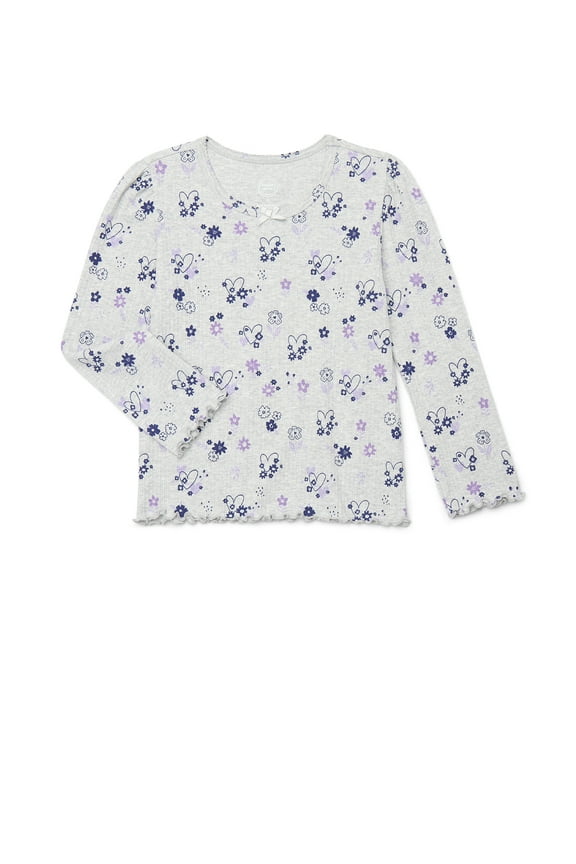 Little Girls Long Sleeve Lettuce Edge Tee, Sizes 4-10