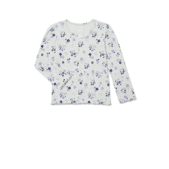 Wonder Nation Little Girls Long Sleeve Lettuce Edge Tee, Sizes 4-10