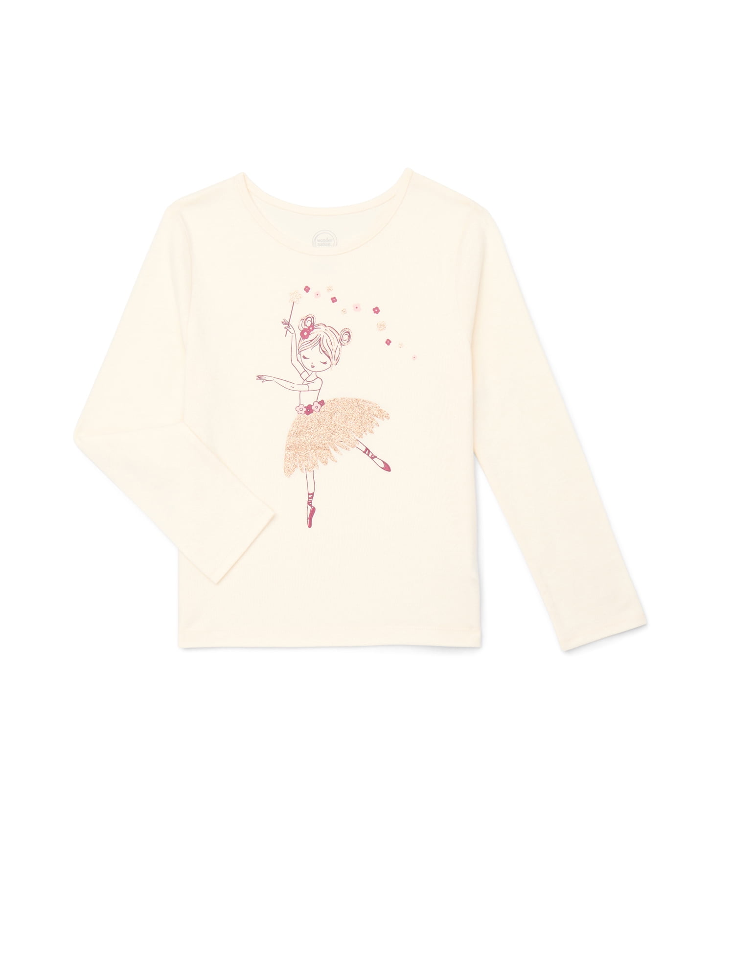 Wonder Nation Little Girls Long Sleeve Graphic Tee, Sizes 4-10